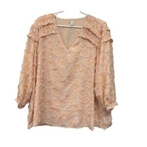 Cato Textured‎ Boho Blouse Womens 18/20 Blush Pink Floral Ruffle V-Neck Top